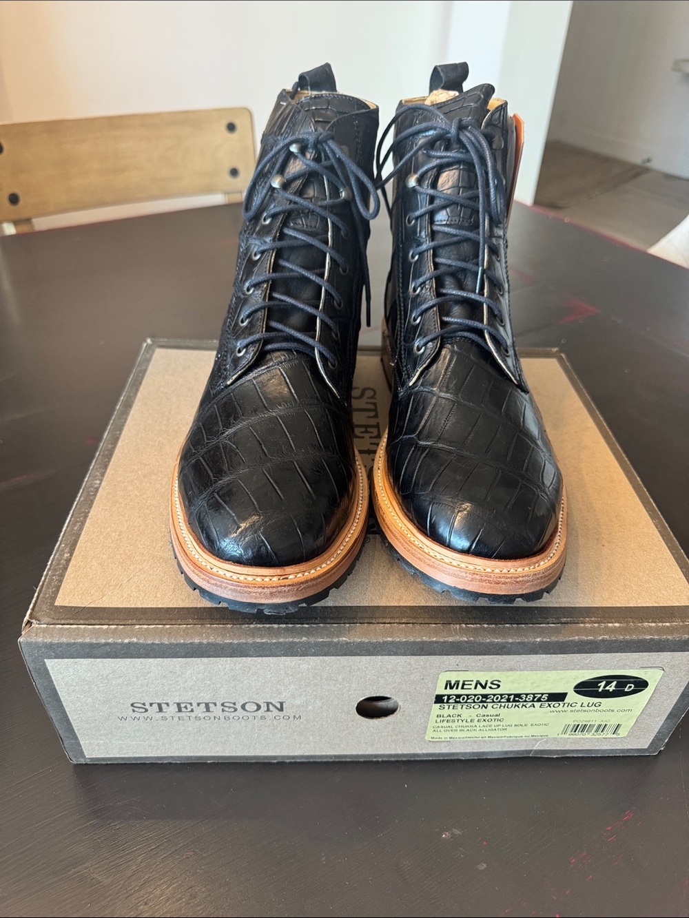 Stetson Black Alligator Leather Chukka Boots with Tan Welt